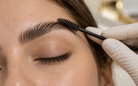 Escovação ilustrativa dos fios em brow lamination