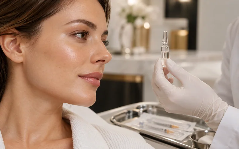 Ampola e atendimento facial ilustrativos de skinbooster